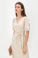 JERIELLE LINEN MIDI DRESS W SASH