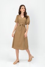 JERIELLE LINEN MIDI DRESS W SASH