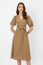 JERIELLE LINEN MIDI DRESS W SASH