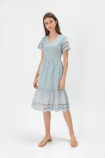 EMMETT SCALLOP TRIM EYELET MIDI DRESS