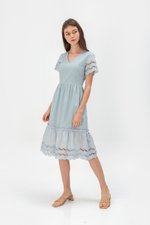 EMMETT SCALLOP TRIM EYELET MIDI DRESS