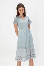 EMMETT SCALLOP TRIM EYELET MIDI DRESS