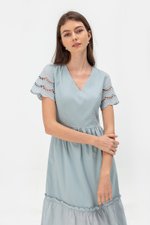 EMMETT SCALLOP TRIM EYELET MIDI DRESS