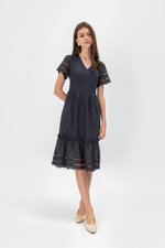 EMMETT SCALLOP TRIM EYELET MIDI DRESS