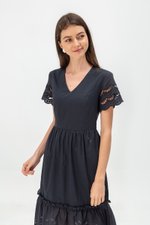EMMETT SCALLOP TRIM EYELET MIDI DRESS