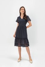 EMMETT SCALLOP TRIM EYELET MIDI DRESS
