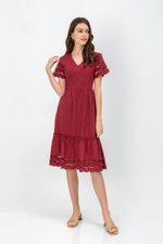 EMMETT SCALLOP TRIM EYELET MIDI DRESS
