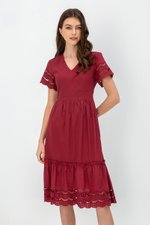 EMMETT SCALLOP TRIM EYELET MIDI DRESS
