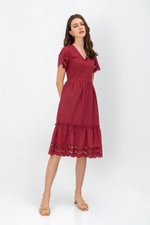 EMMETT SCALLOP TRIM EYELET MIDI DRESS