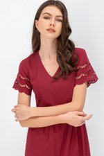 EMMETT SCALLOP TRIM EYELET MIDI DRESS