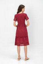 EMMETT SCALLOP TRIM EYELET MIDI DRESS
