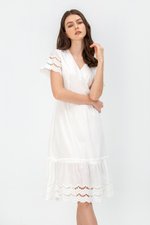 EMMETT SCALLOP TRIM EYELET MIDI DRESS