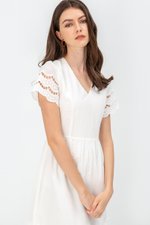 EMMETT SCALLOP TRIM EYELET MIDI DRESS