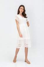 EMMETT SCALLOP TRIM EYELET MIDI DRESS