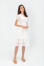 EMMETT SCALLOP TRIM EYELET MIDI DRESS