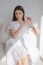 EMMETT SCALLOP TRIM EYELET MIDI DRESS