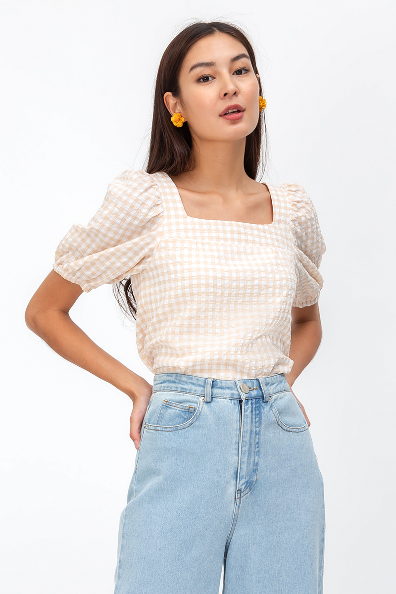 ABBY GINGHAM SQUARENECK TOP