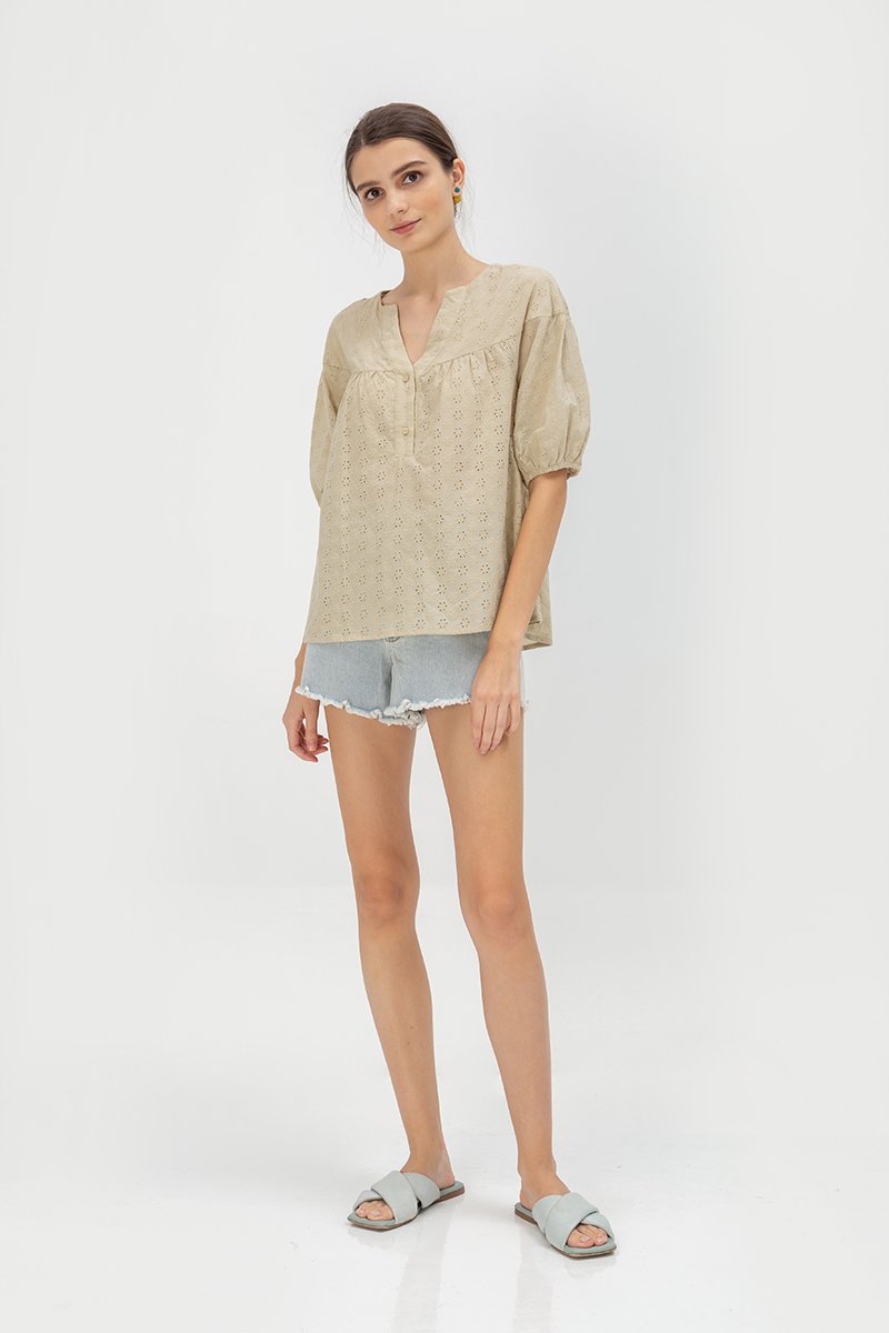 MILA EYELET PUFF SLEEVE TOP
