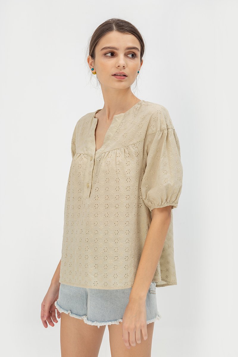 MILA EYELET PUFF SLEEVE TOP