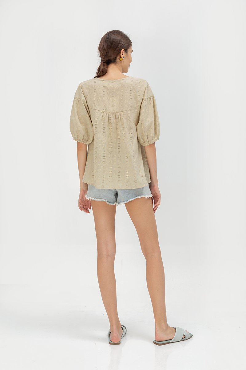 MILA EYELET PUFF SLEEVE TOP