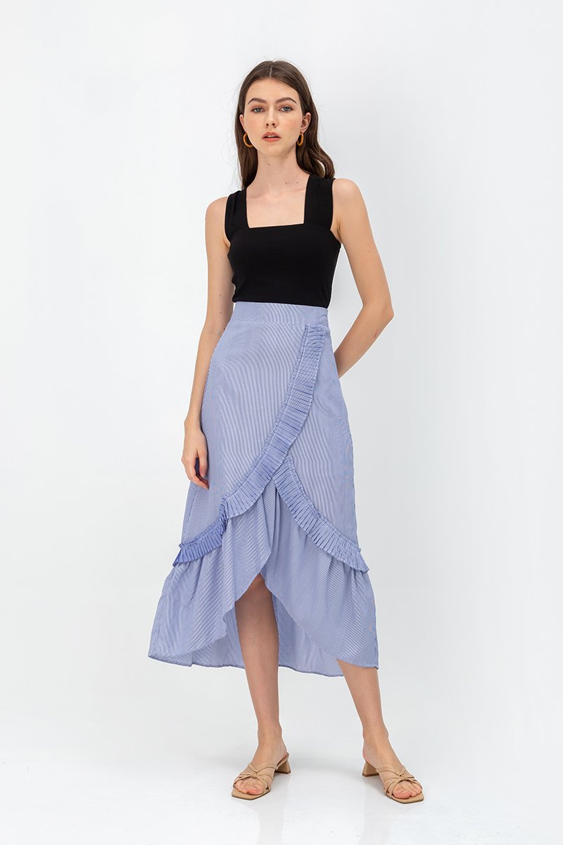LUCY PLEATED RUFFLE STRIPE SKIRT