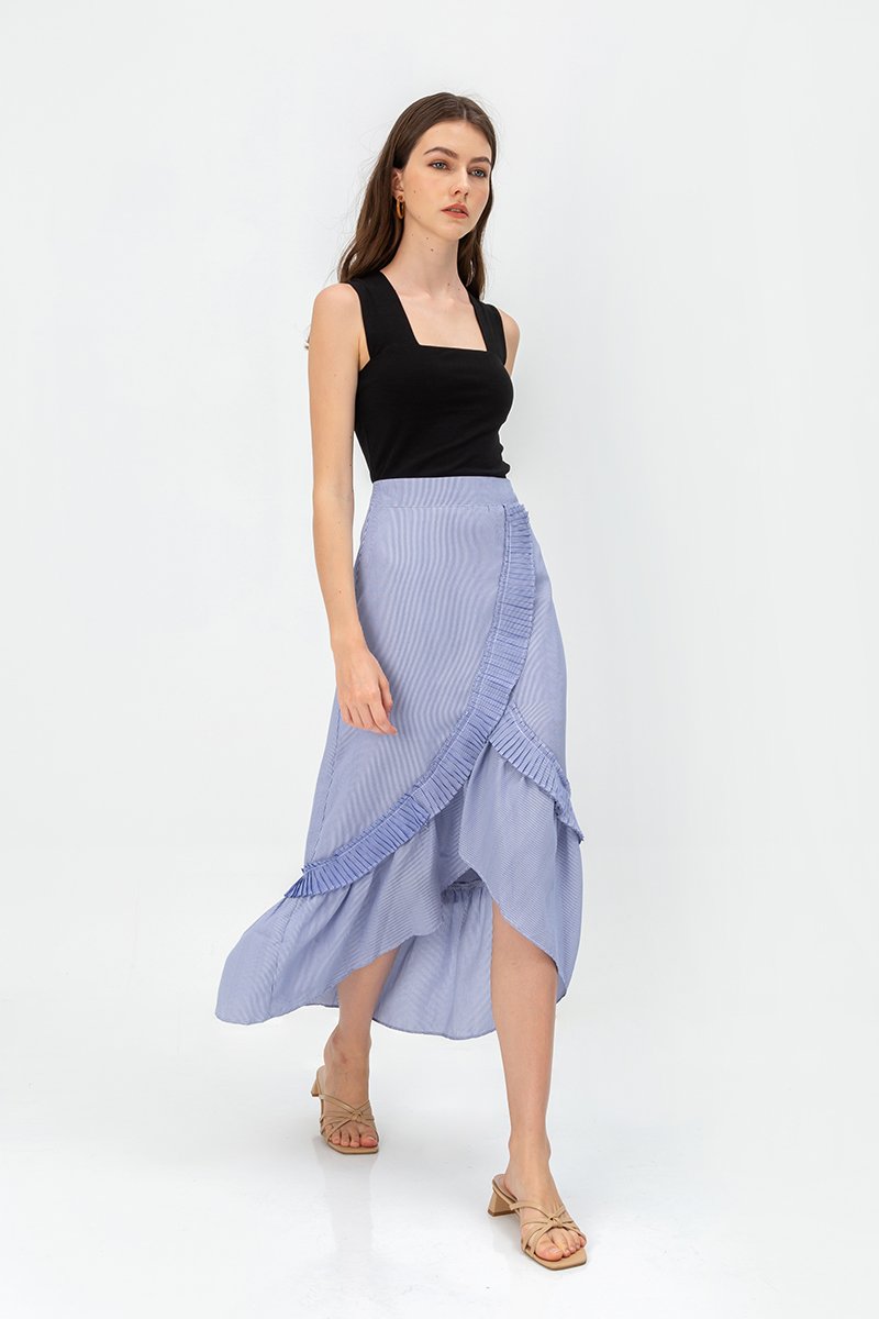 LUCY PLEATED RUFFLE STRIPE SKIRT