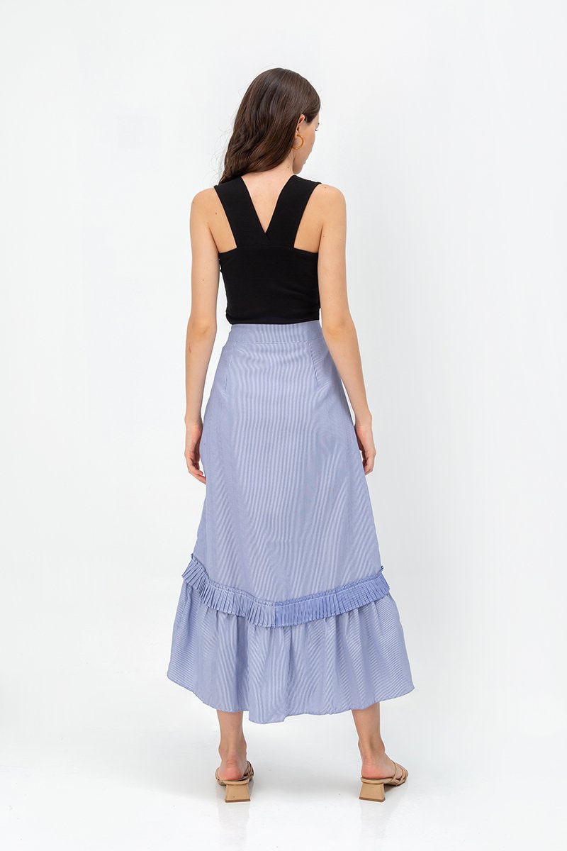 LUCY PLEATED RUFFLE STRIPE SKIRT