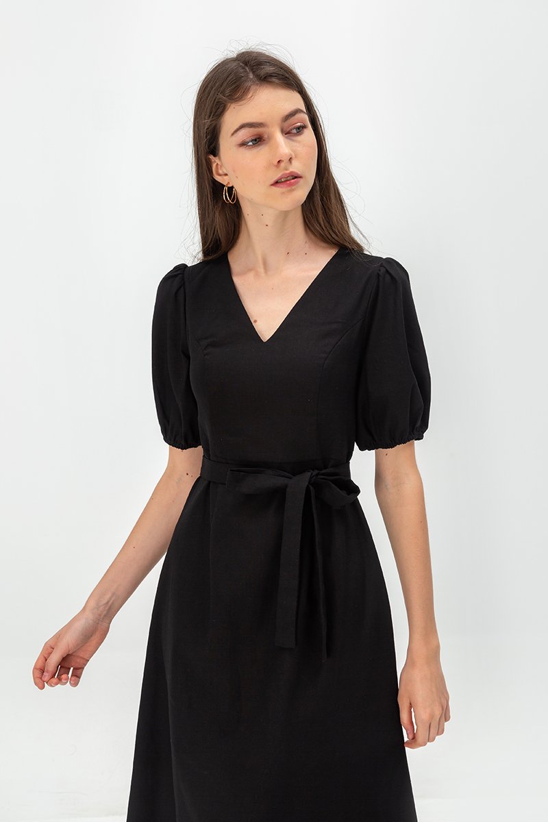 JERIELLE LINEN MIDI DRESS W SASH