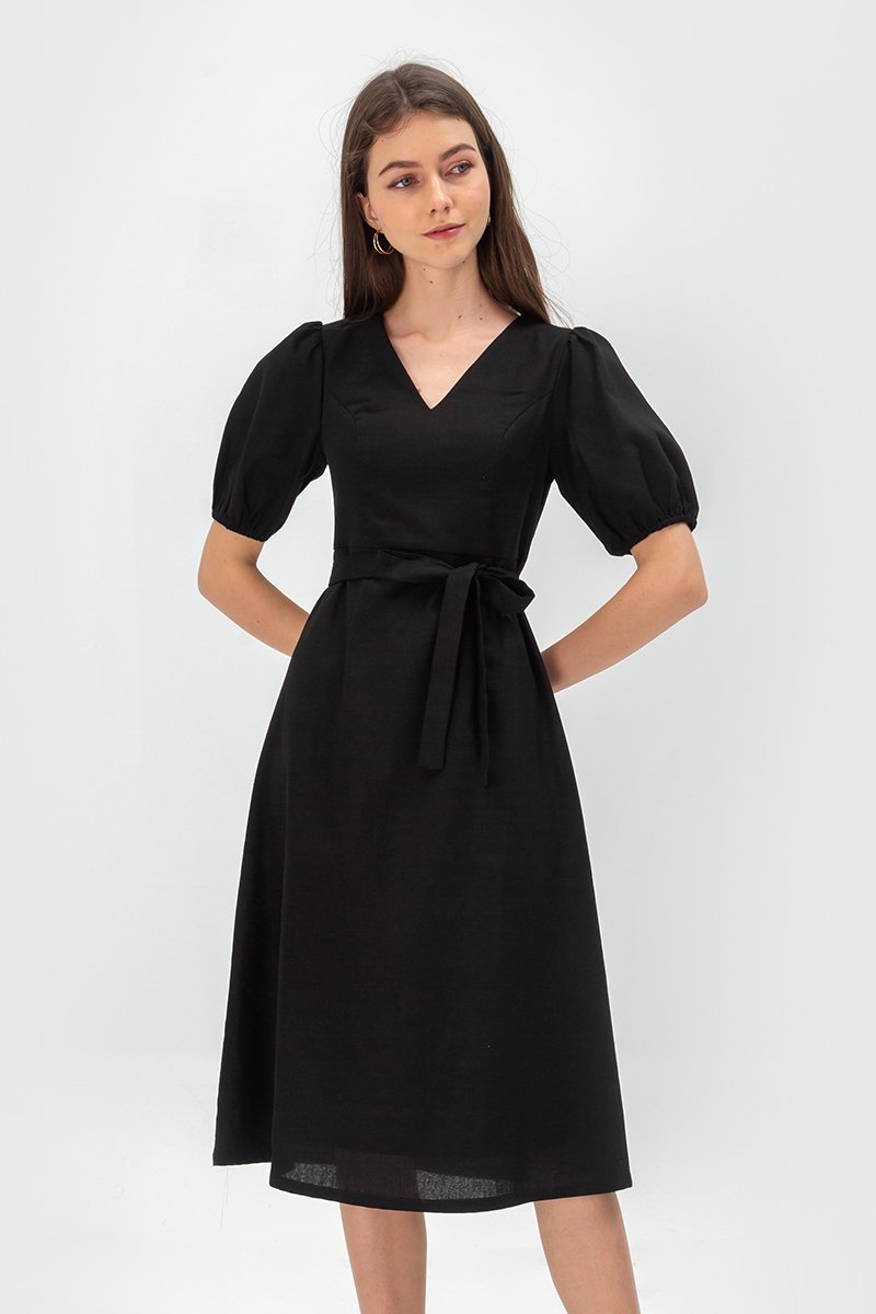 JERIELLE LINEN MIDI DRESS W SASH