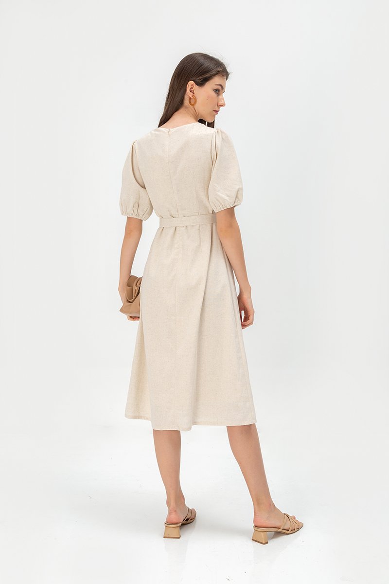 JERIELLE LINEN MIDI DRESS W SASH