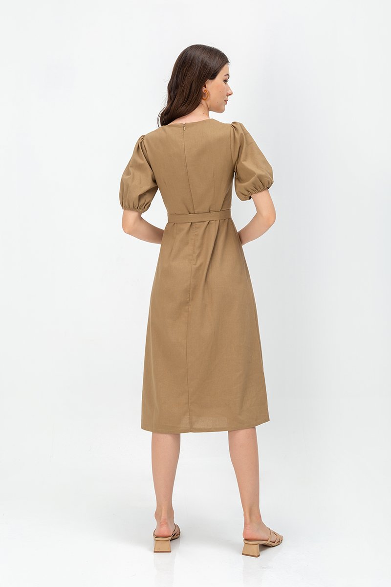 JERIELLE LINEN MIDI DRESS W SASH