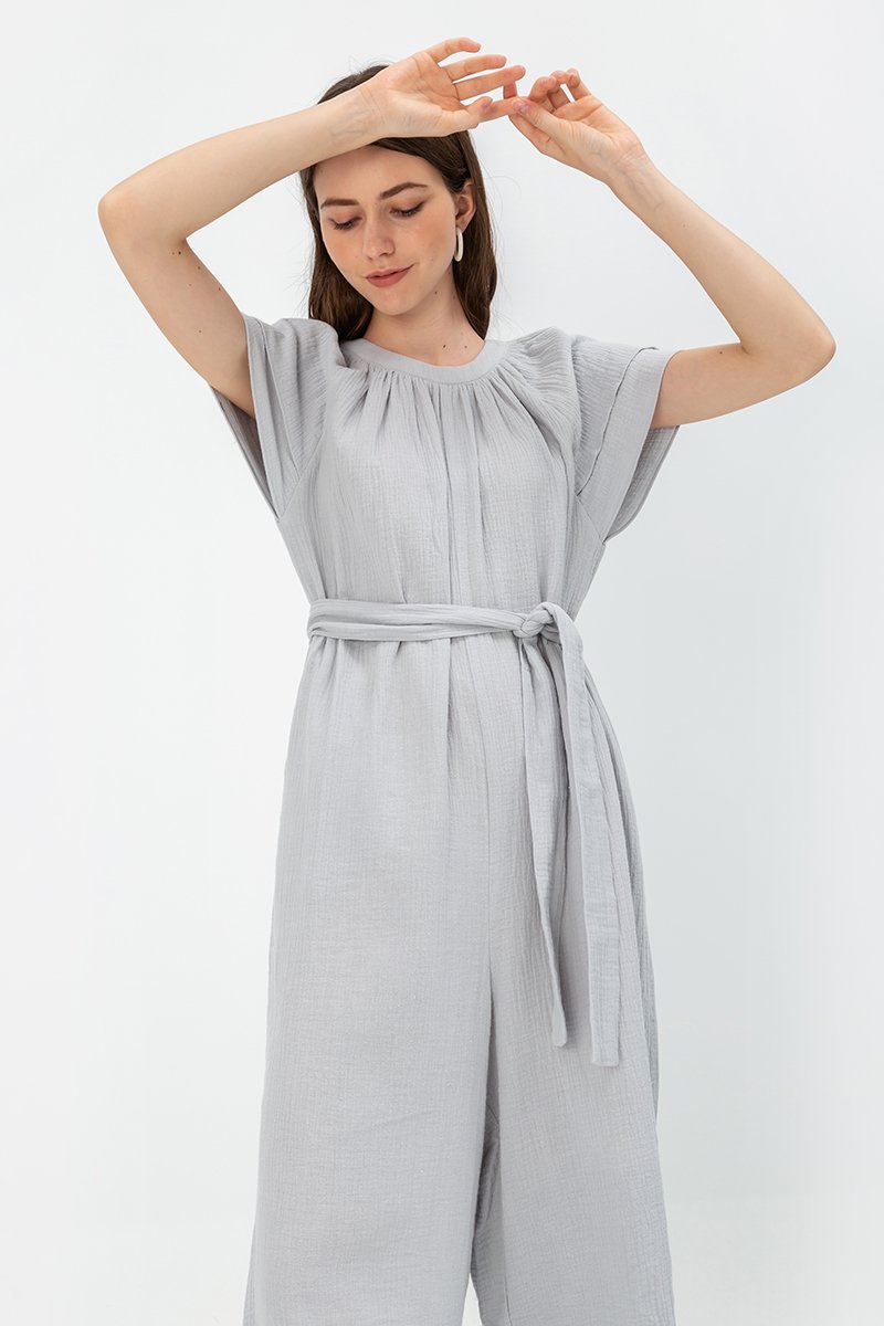 DECLAN LAYERED SLEEVE JUMPSUIT W SASH