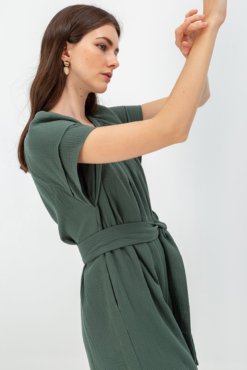 DECLAN LAYERED SLEEVE JUMPSUIT W SASH