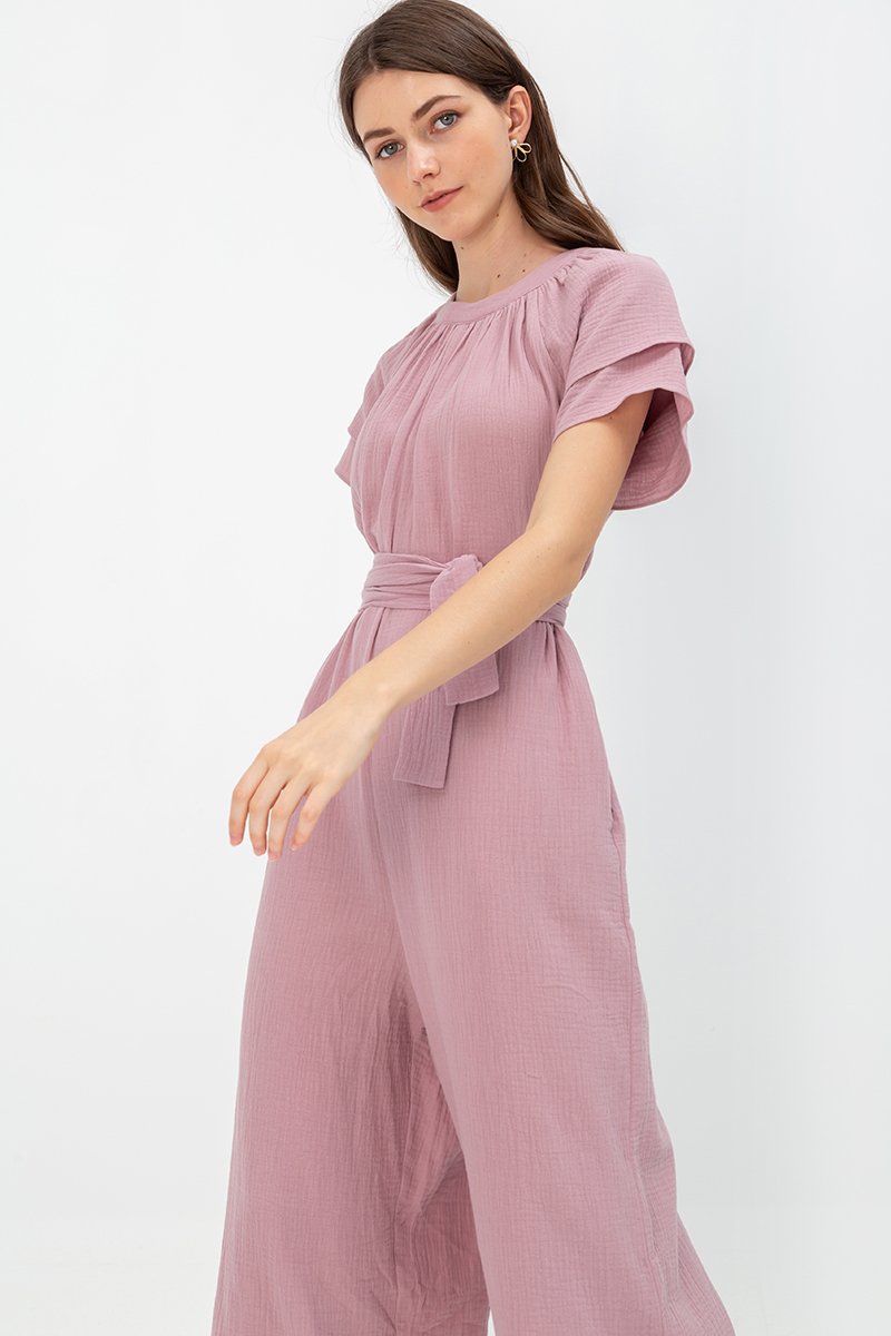 DECLAN LAYERED SLEEVE JUMPSUIT W SASH