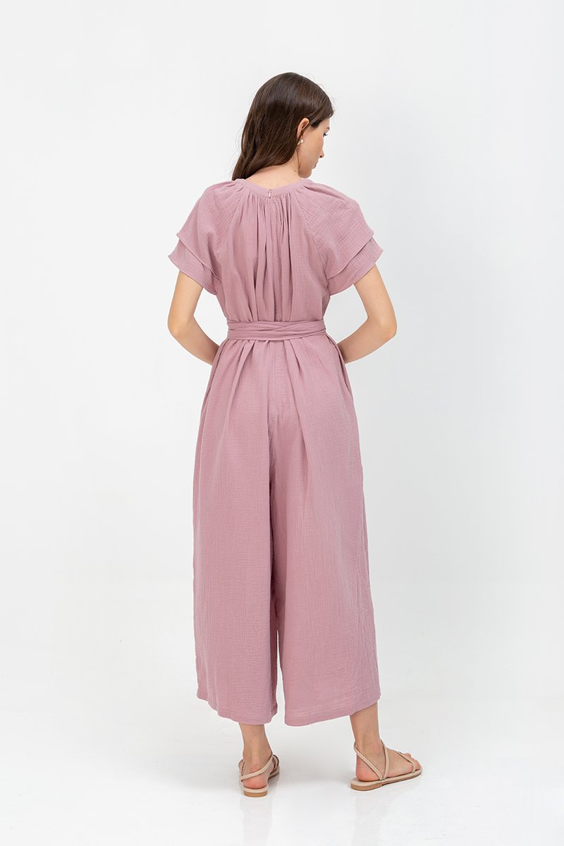 DECLAN LAYERED SLEEVE JUMPSUIT W SASH
