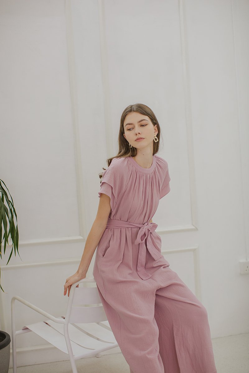 DECLAN LAYERED SLEEVE JUMPSUIT W SASH