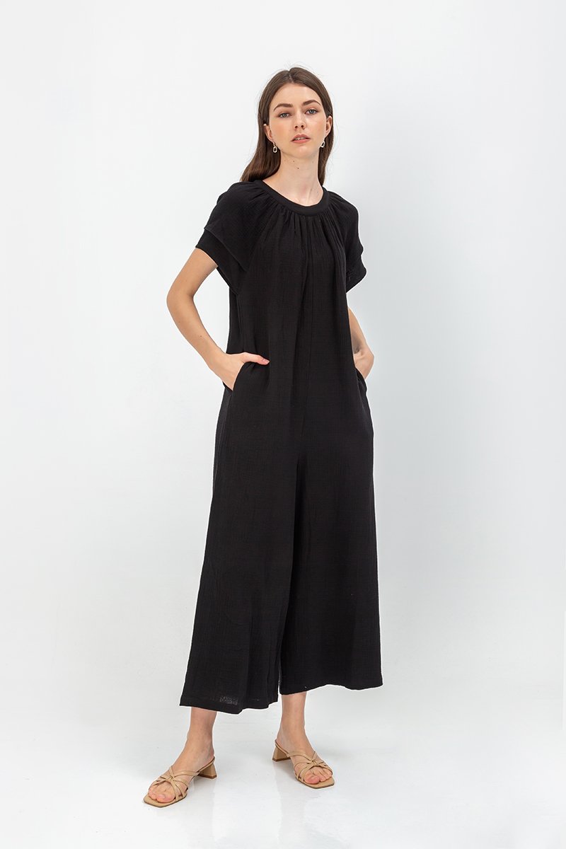 DECLAN LAYERED SLEEVE JUMPSUIT W SASH