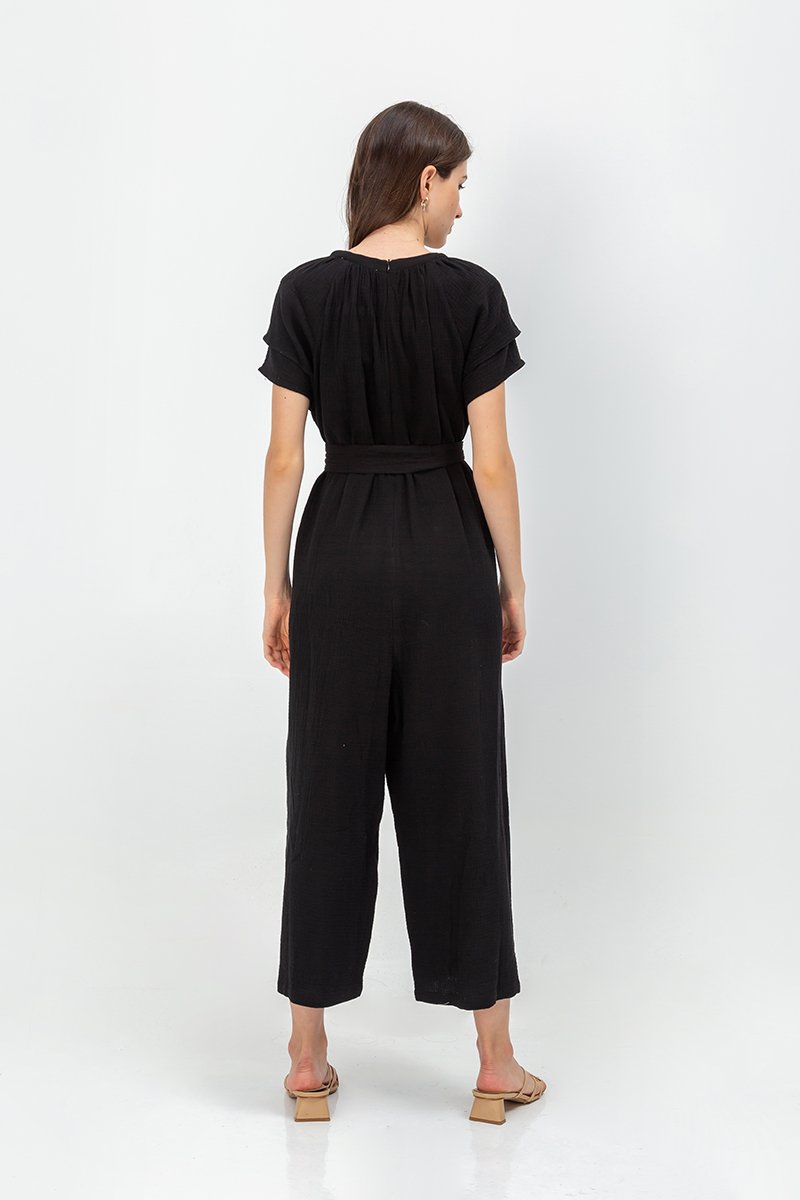 DECLAN LAYERED SLEEVE JUMPSUIT W SASH