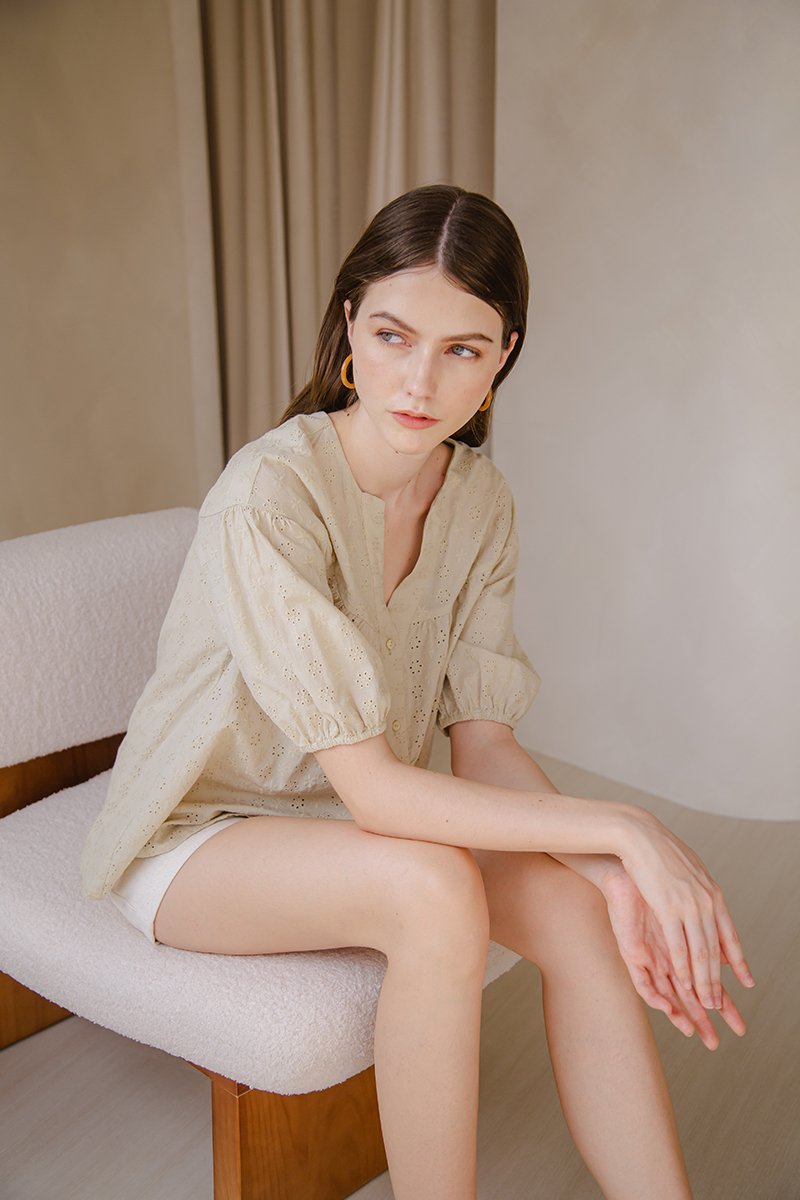 MILA EYELET PUFF SLEEVE TOP
