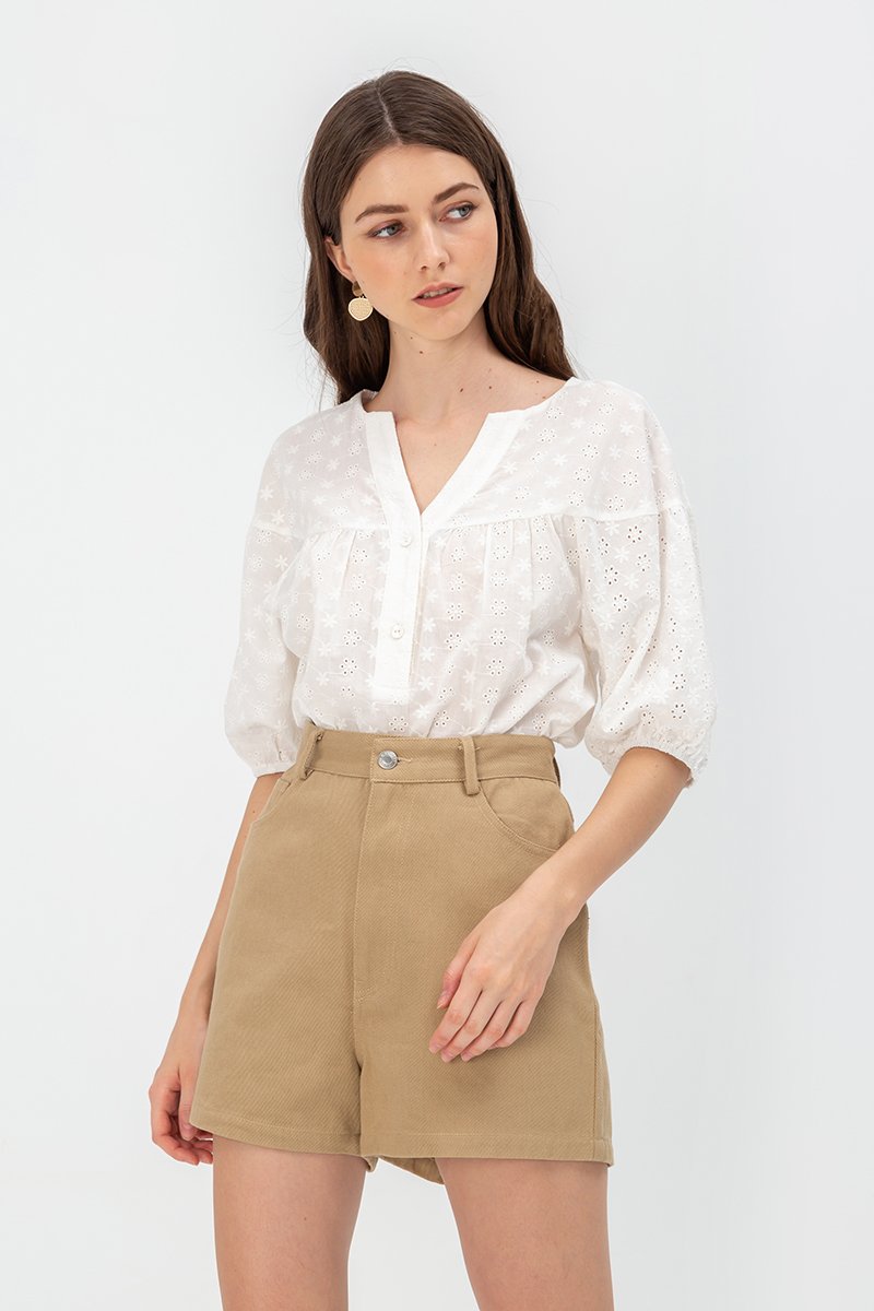 MILA EYELET PUFF SLEEVE TOP