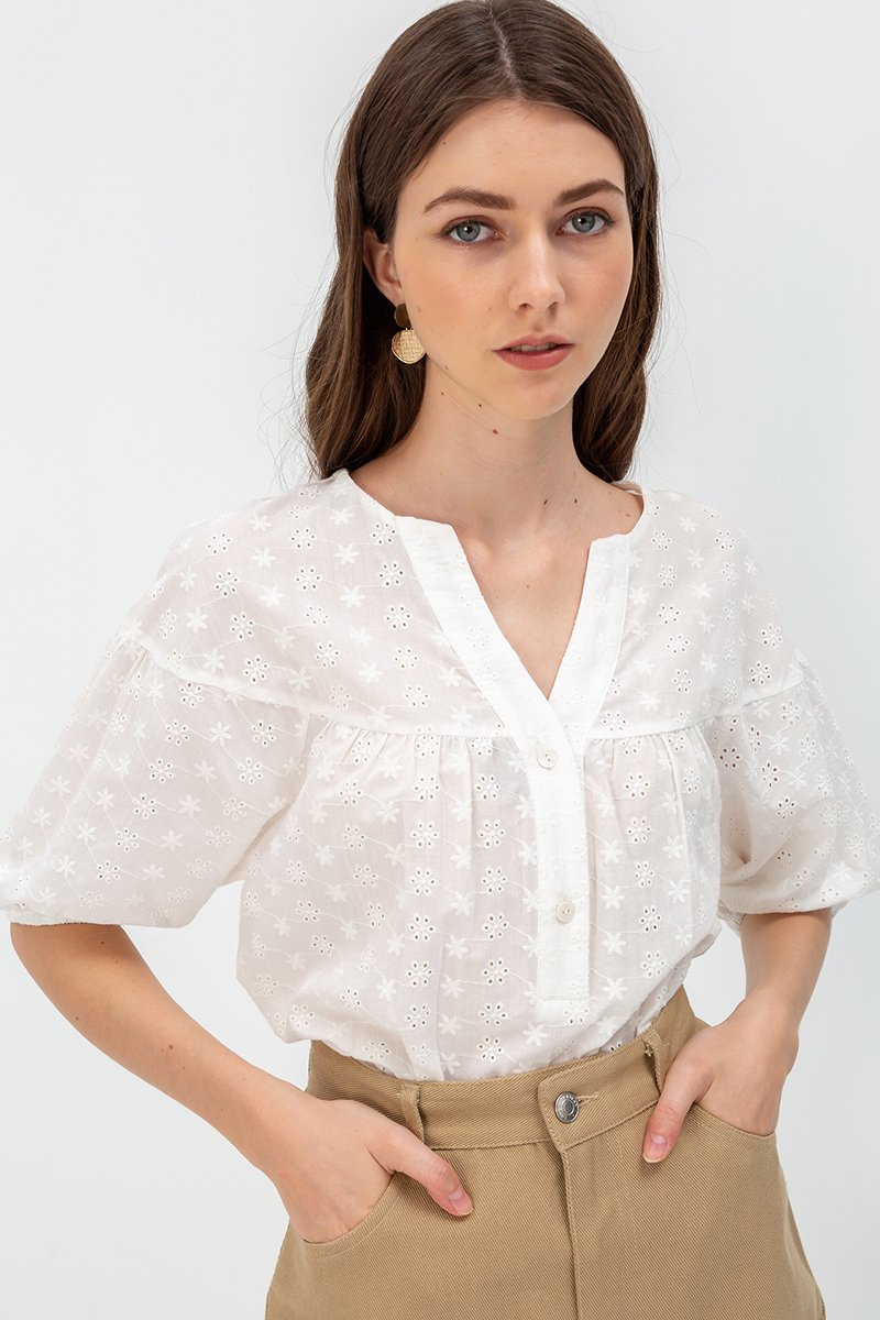 MILA EYELET PUFF SLEEVE TOP