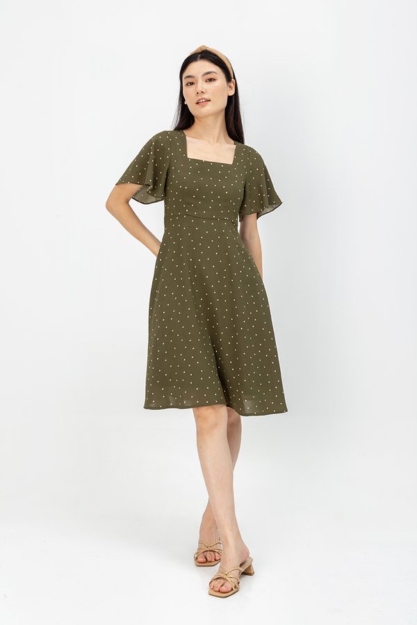CARRIS POLKADOT FIT & FLARE DRESS