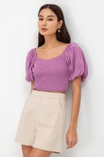 AMALIE PUFFED SLEEVES SMOCKED CROP TOP