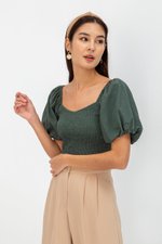 AMALIE PUFFED SLEEVES SMOCKED CROP TOP