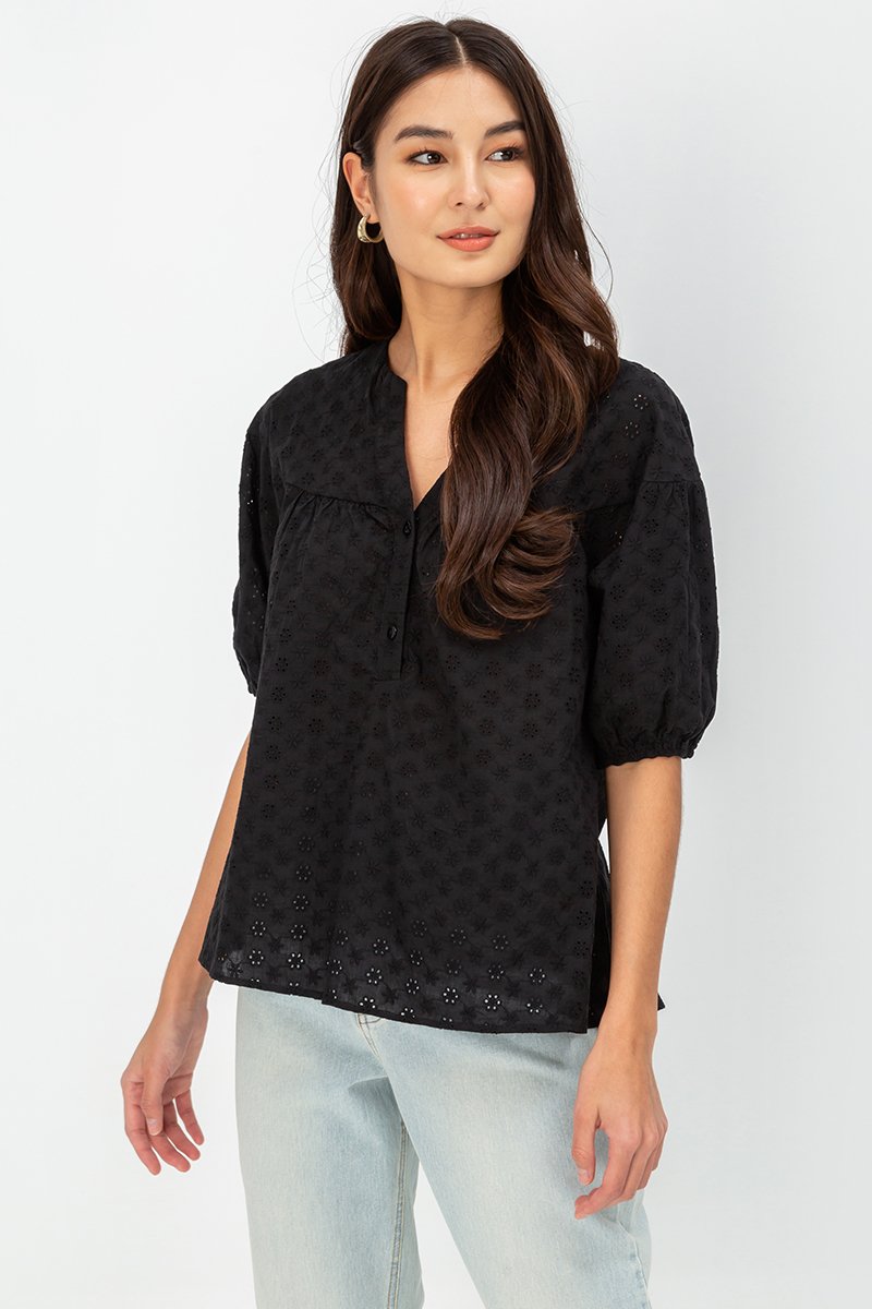 MILA EYELET PUFF SLEEVE TOP