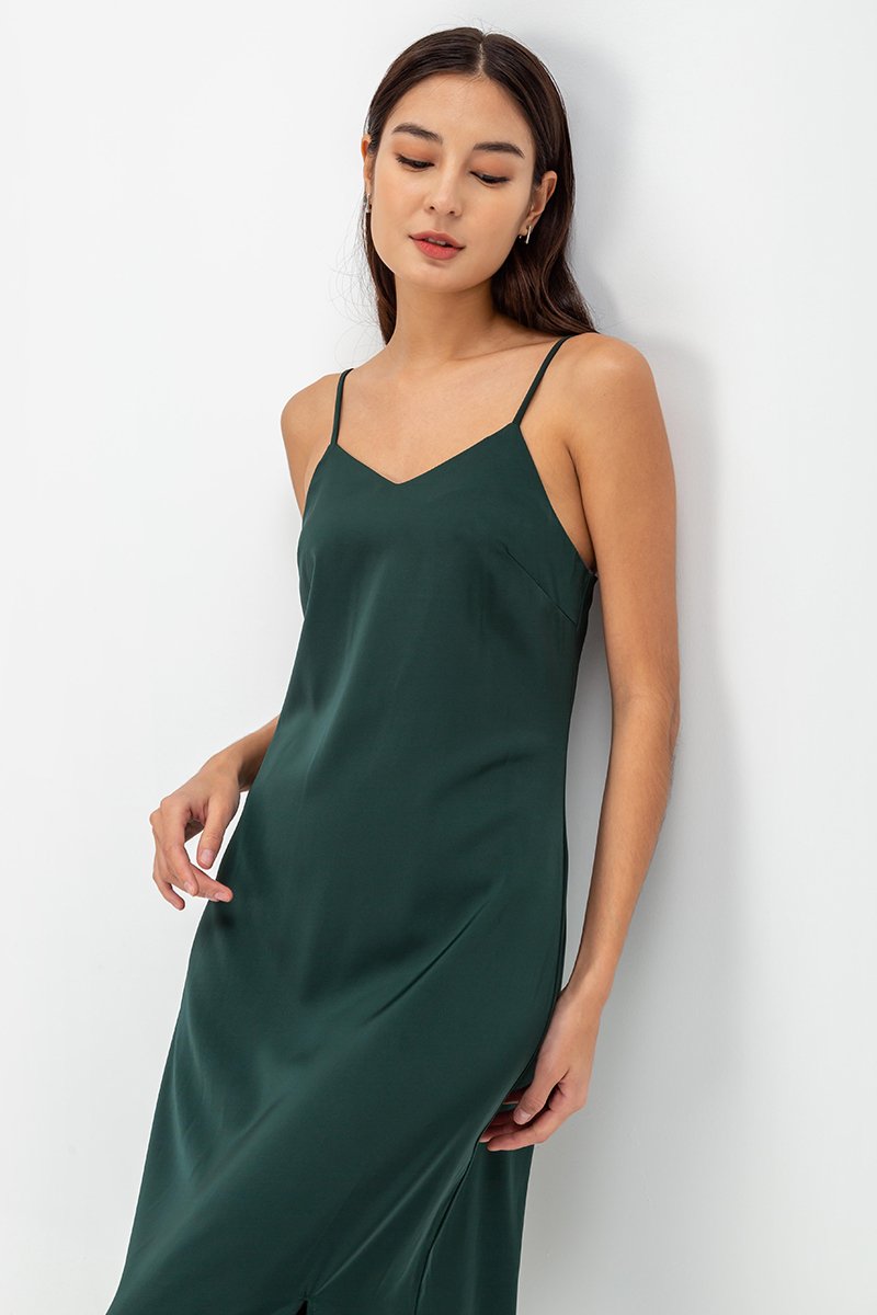 AERA SATIN SLIP MIDI DRESS