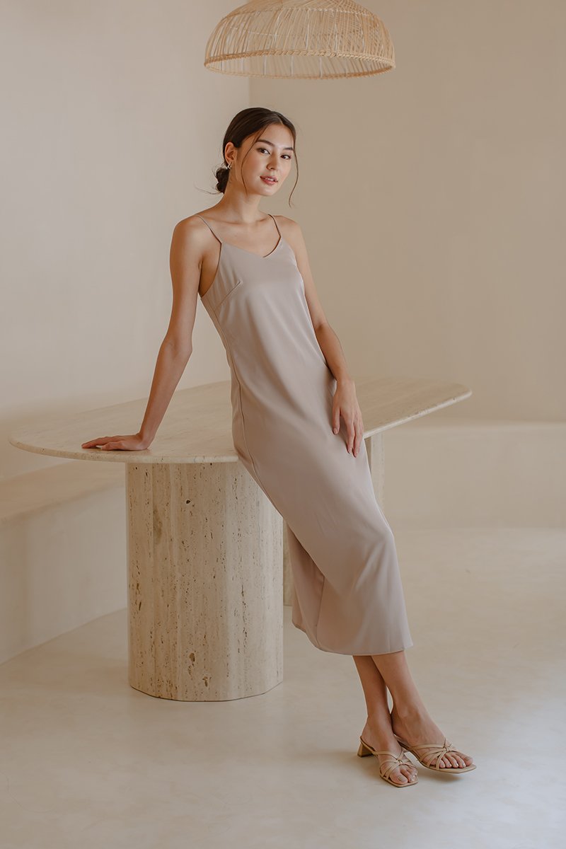 AERA SATIN SLIP MIDI DRESS