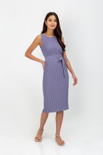 ZANIA PLEATED MIDI COLUMN DRESS W BELT