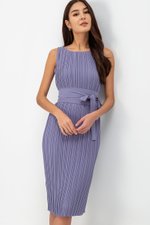 ZANIA PLEATED MIDI COLUMN DRESS W BELT