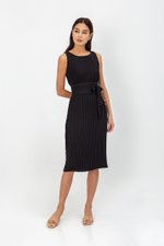 ZANIA PLEATED MIDI COLUMN DRESS W BELT